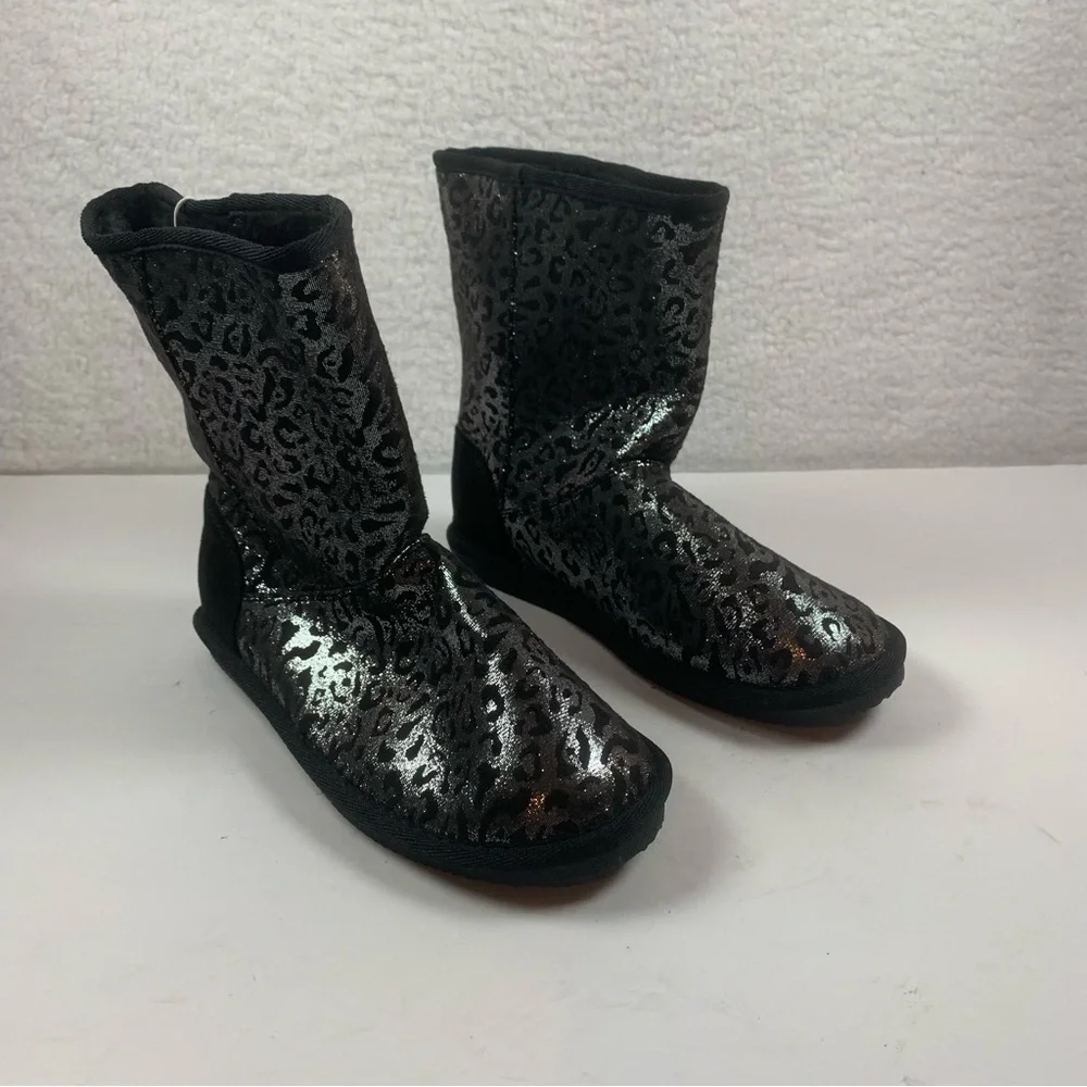 Harper Canyon Girls Leopard Glitter Black Boots Size 5 Faux Shearling NWOB 7255